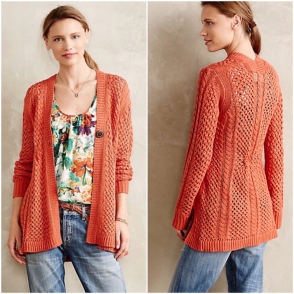 Anthropologie Rosie Neira Talmage Orange Cardigan - Picture 2 of 8